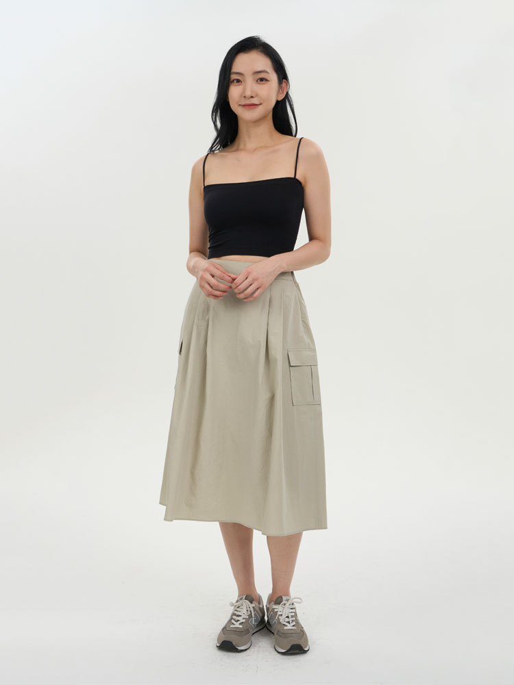 Khaki Cargo Long Skirt
