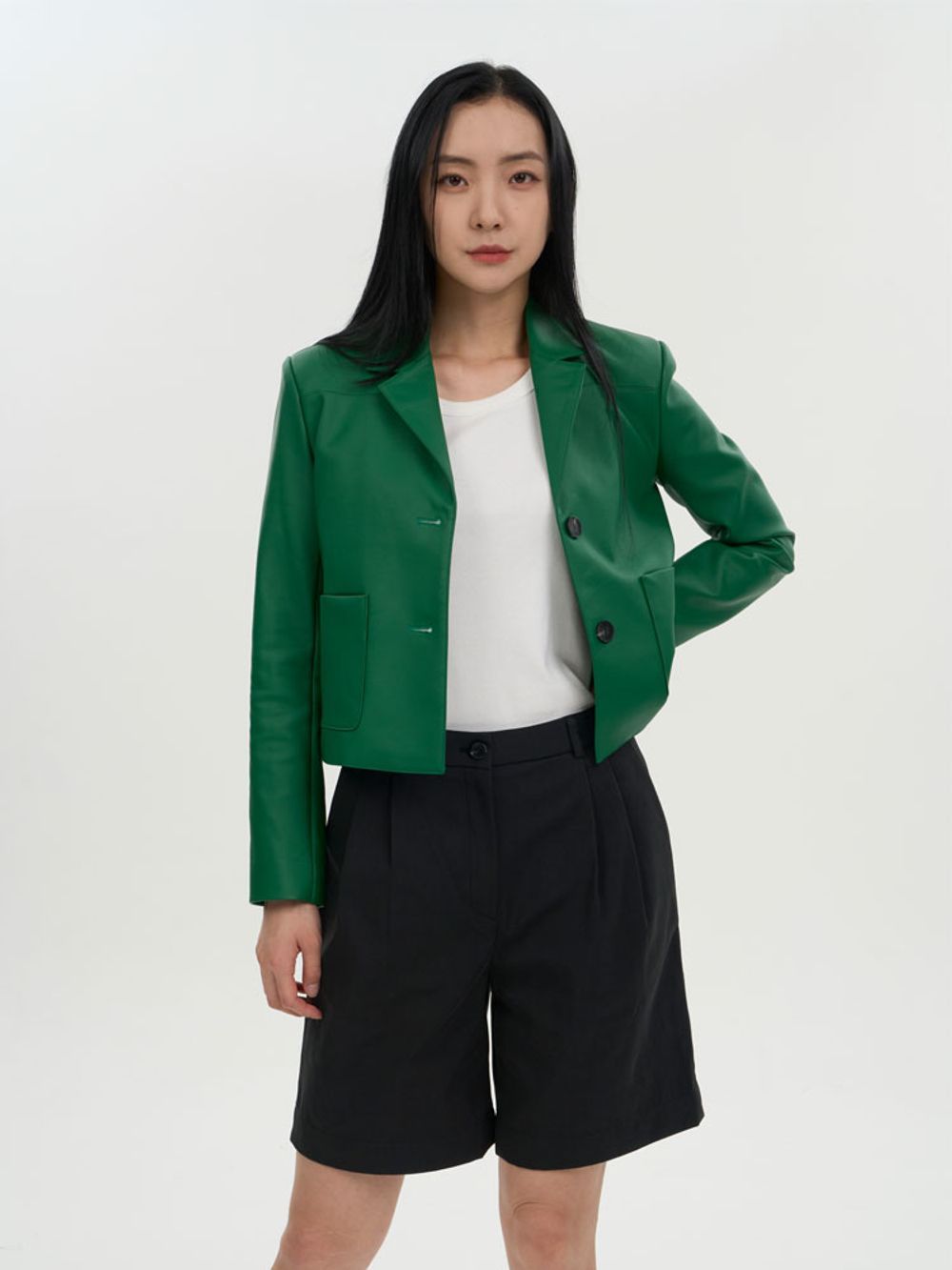 [Limited edition] Fake leather green jacket